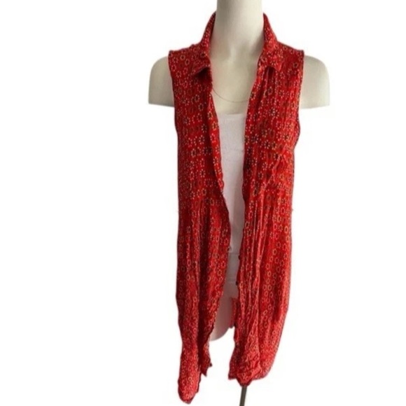 Anthropologie Maeve Daisy Midi Shirtdress Red size 14 Asymmetrical Hem - Picture 3 of 15